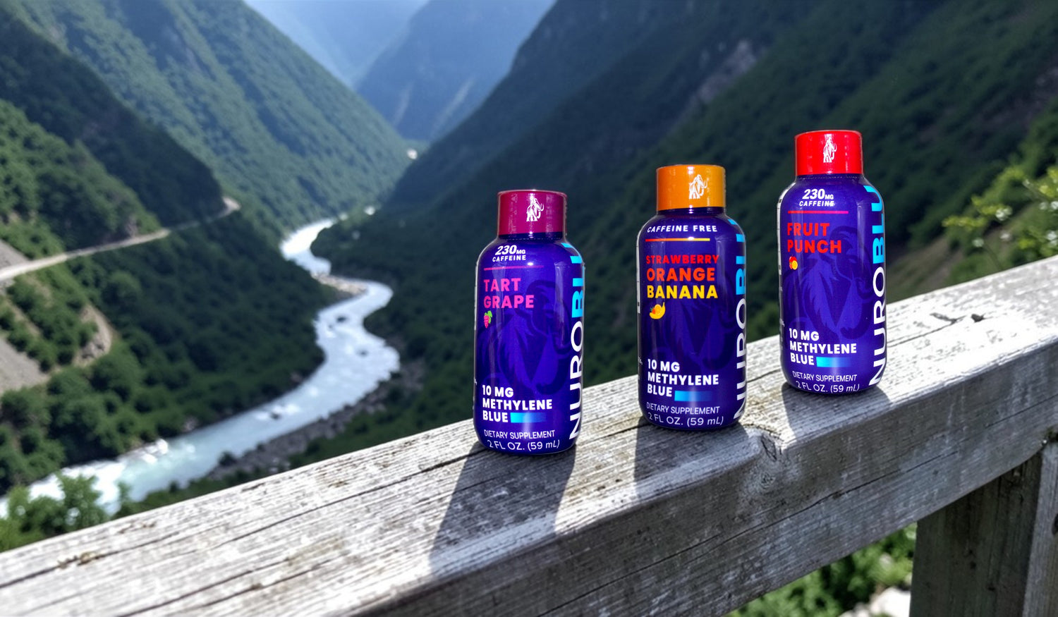 NuroBlu methylene blue energy shots 230mg caffeine bottles