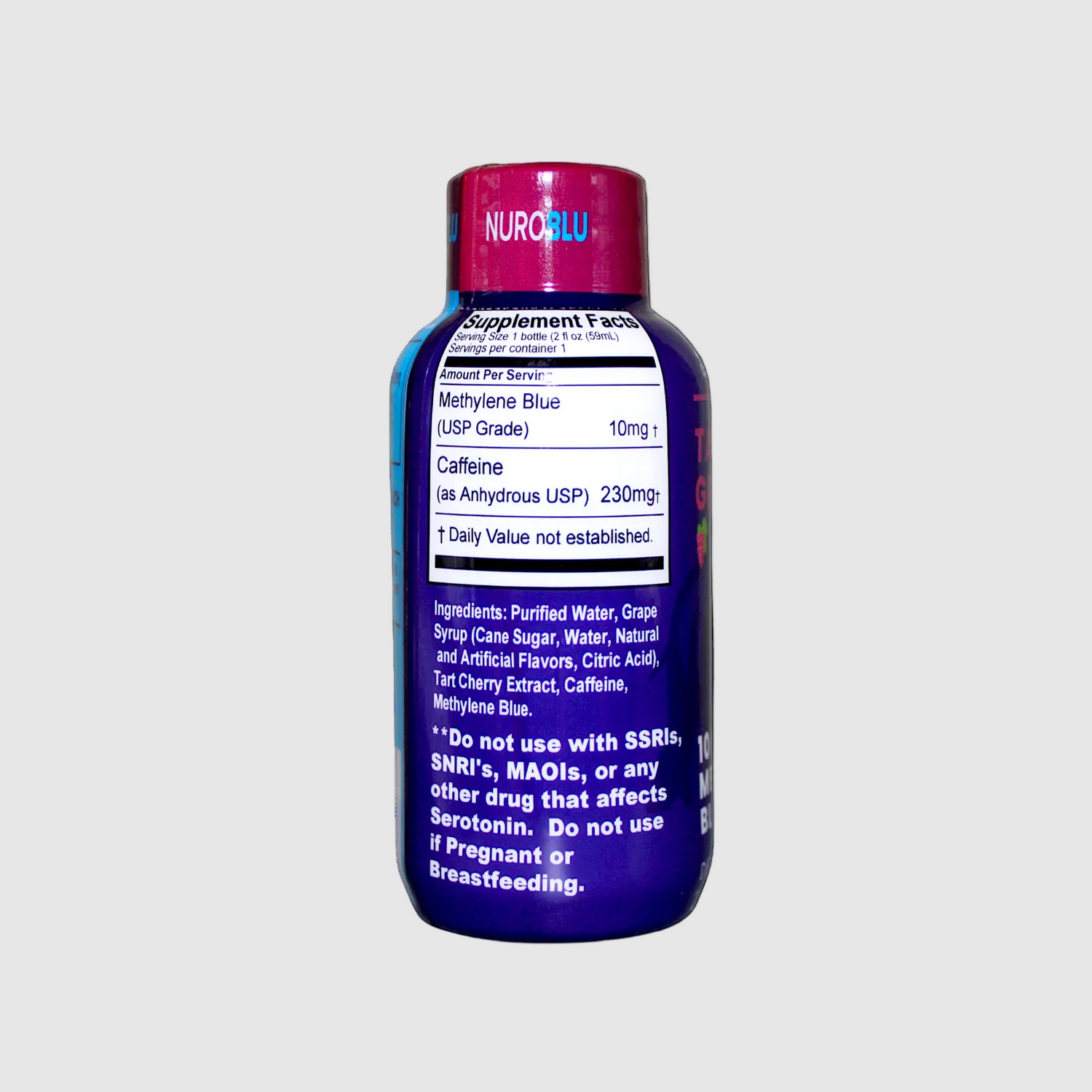 NuroBlu® 10mg Methylene Blue Energy Shot - Tart Grape - 2 oz - 230mg Caffeine