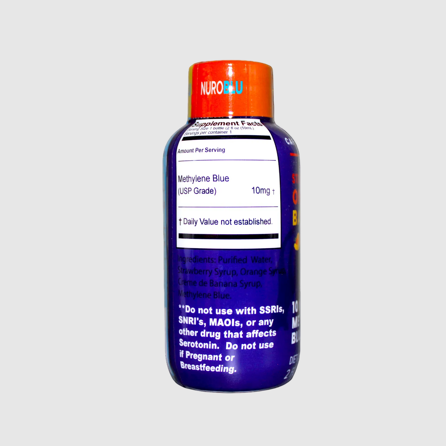 NuroBlu® Methylene Blue Energy Shot - Strawberry Orange Banana 2 oz - Caffeine Free